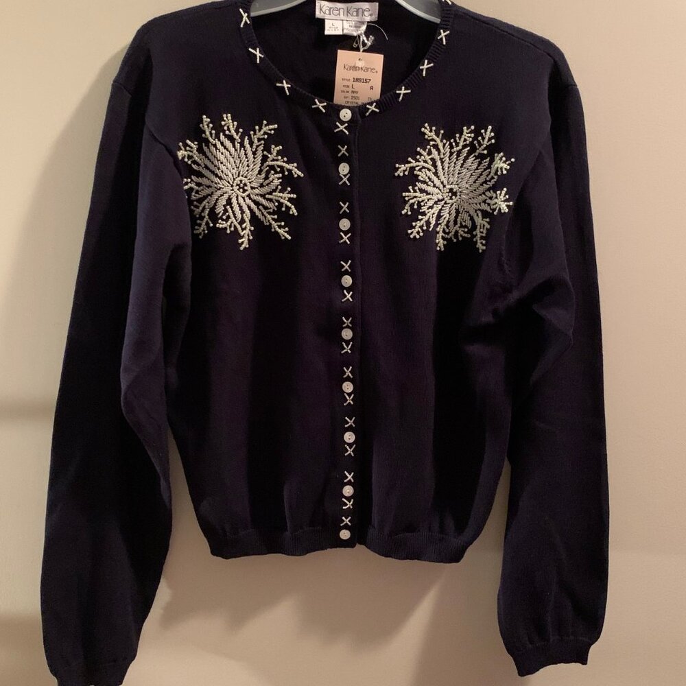 Karen Kane navy blue beaded sweater*HP* - Picture 4 of 12